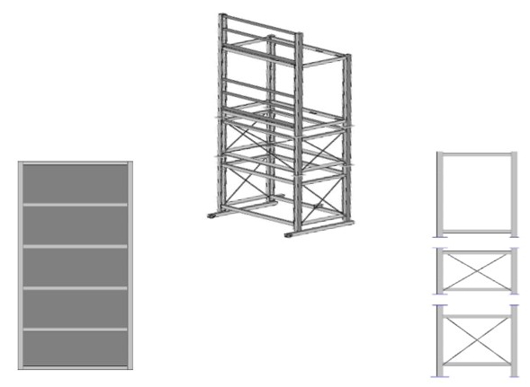 A drawing of some metal structures with different levels.