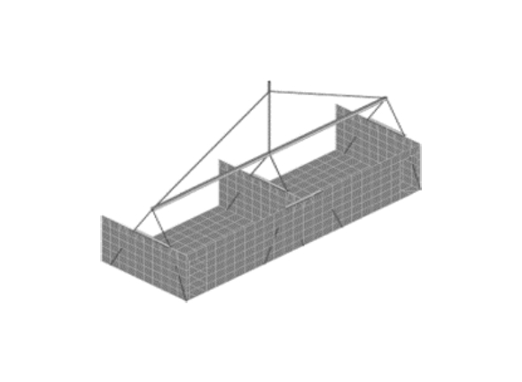 A drawing of a metal structure with a roof.